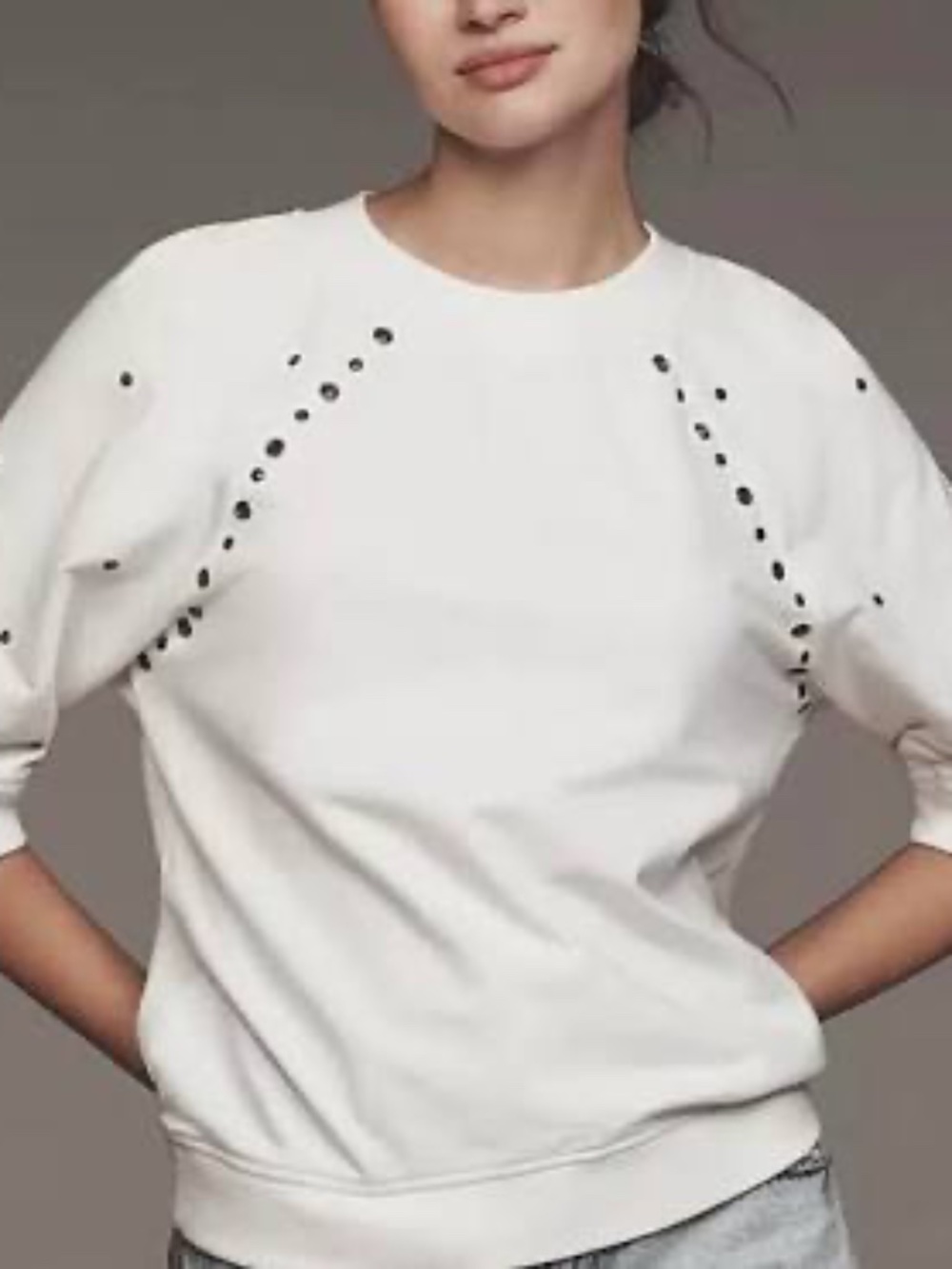 Anthropologie Short Sleeve Grommet Sweatshirt - MED-